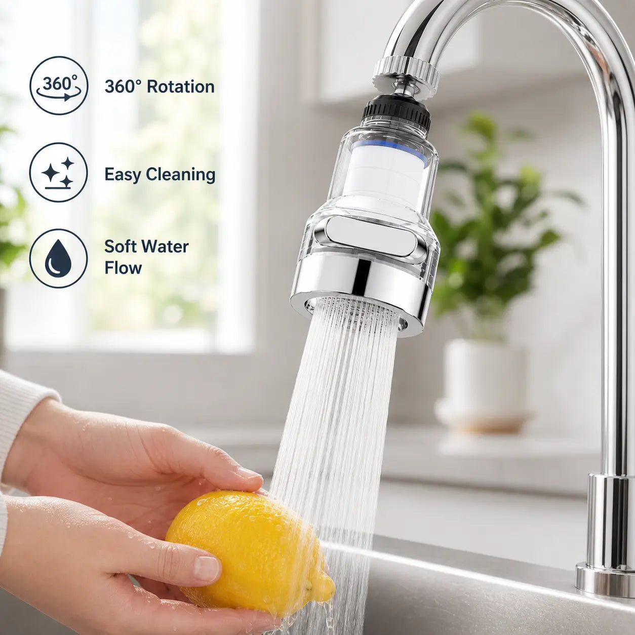 360° Rotating 6-Layer Faucet Aerator Filter – 3 Water Modes Splash-Free Sink Attachment (1-Pack)