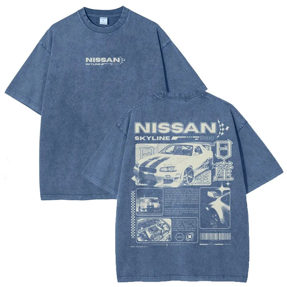 Vintage Skyline JDM Graphic Tee | Washed Heavyweight Streetwear Shirt