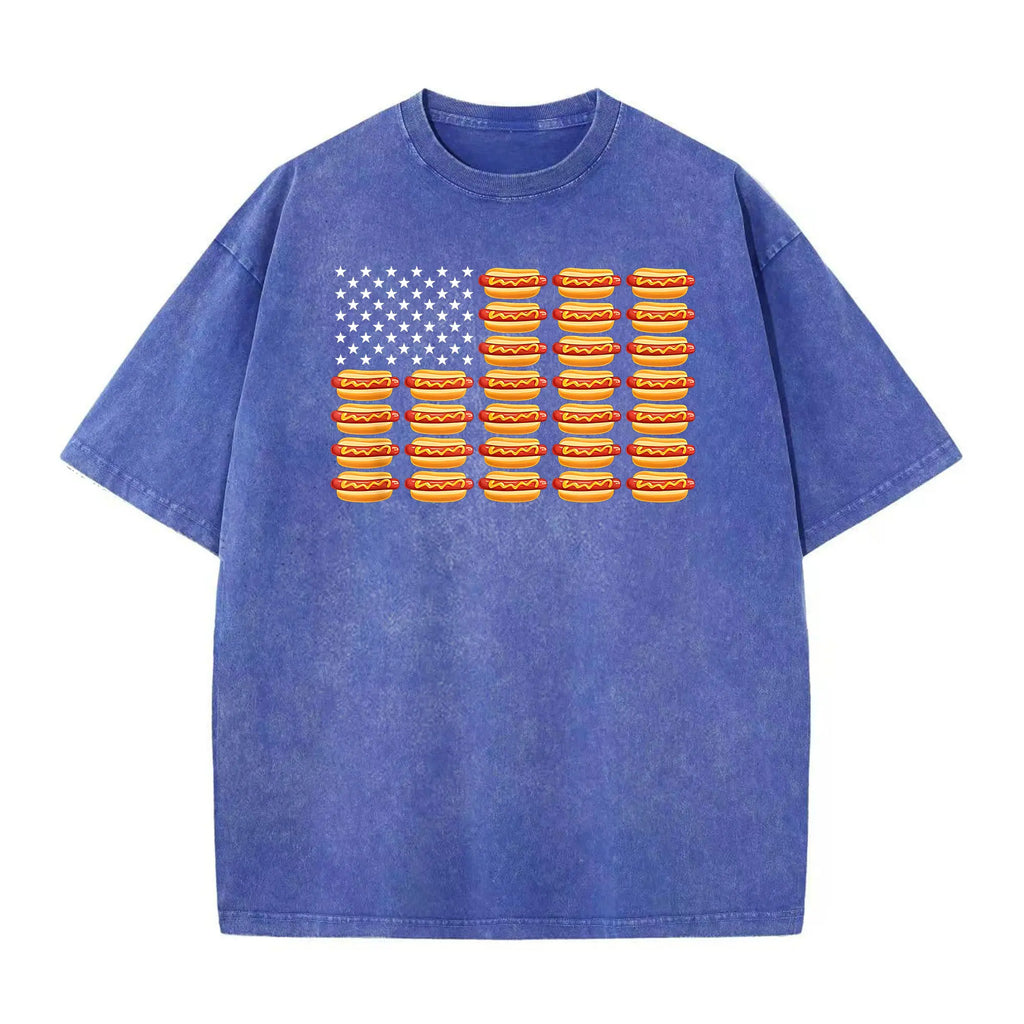 Hot Dog American Flag July 4th Patriotic Summer BBQ Funny T-Shirt