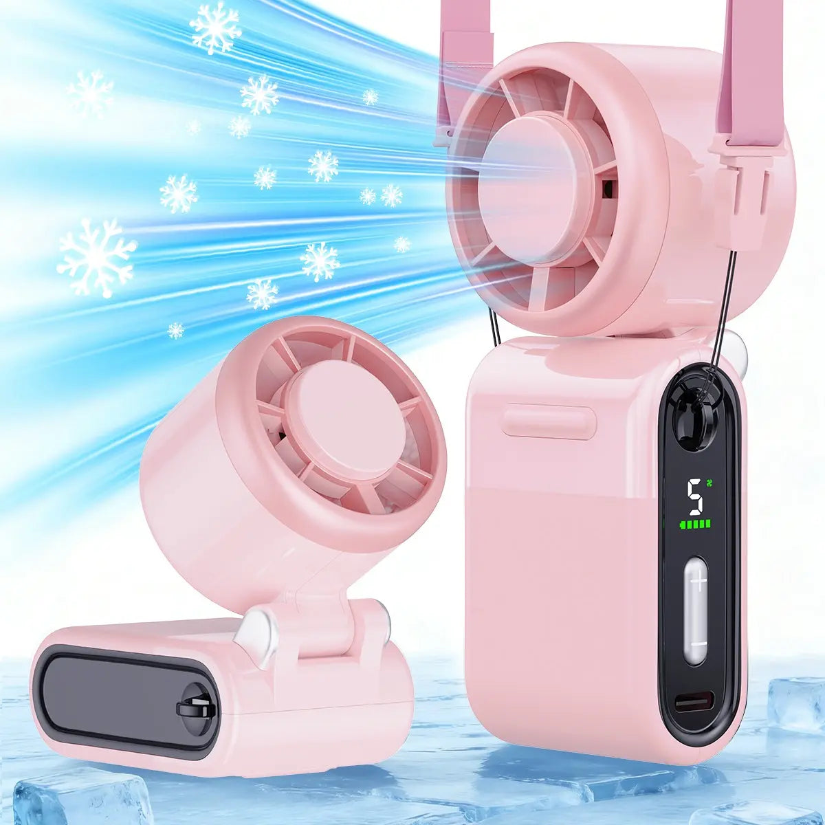 Mini Portable Handheld Turbo Fan | 4000mAh USB Rechargeable 5-Speed Strong Airflow with Adjustable Lanyard