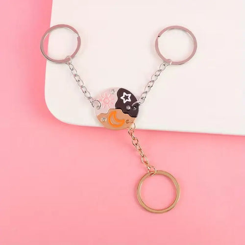 Sun Moon Star Magnetic 3-Piece Matching Keychain Set - Friendship Puzzle Pendant Gift for Besties & Mother's Day
