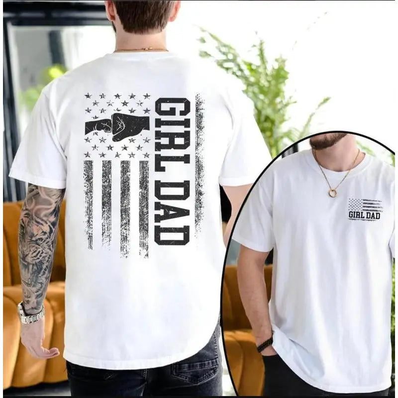 "Girl Dad" American Flag Fist Bump Tee: Vintage Double-Sided Graphic Shirt