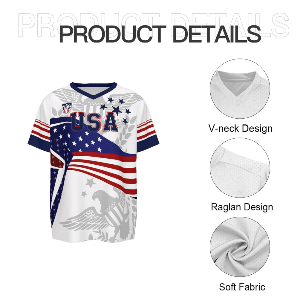2026 USA Bald Eagle Graphic V-Neck Soccer Jersey – Patriotic Sports Fan Shirt