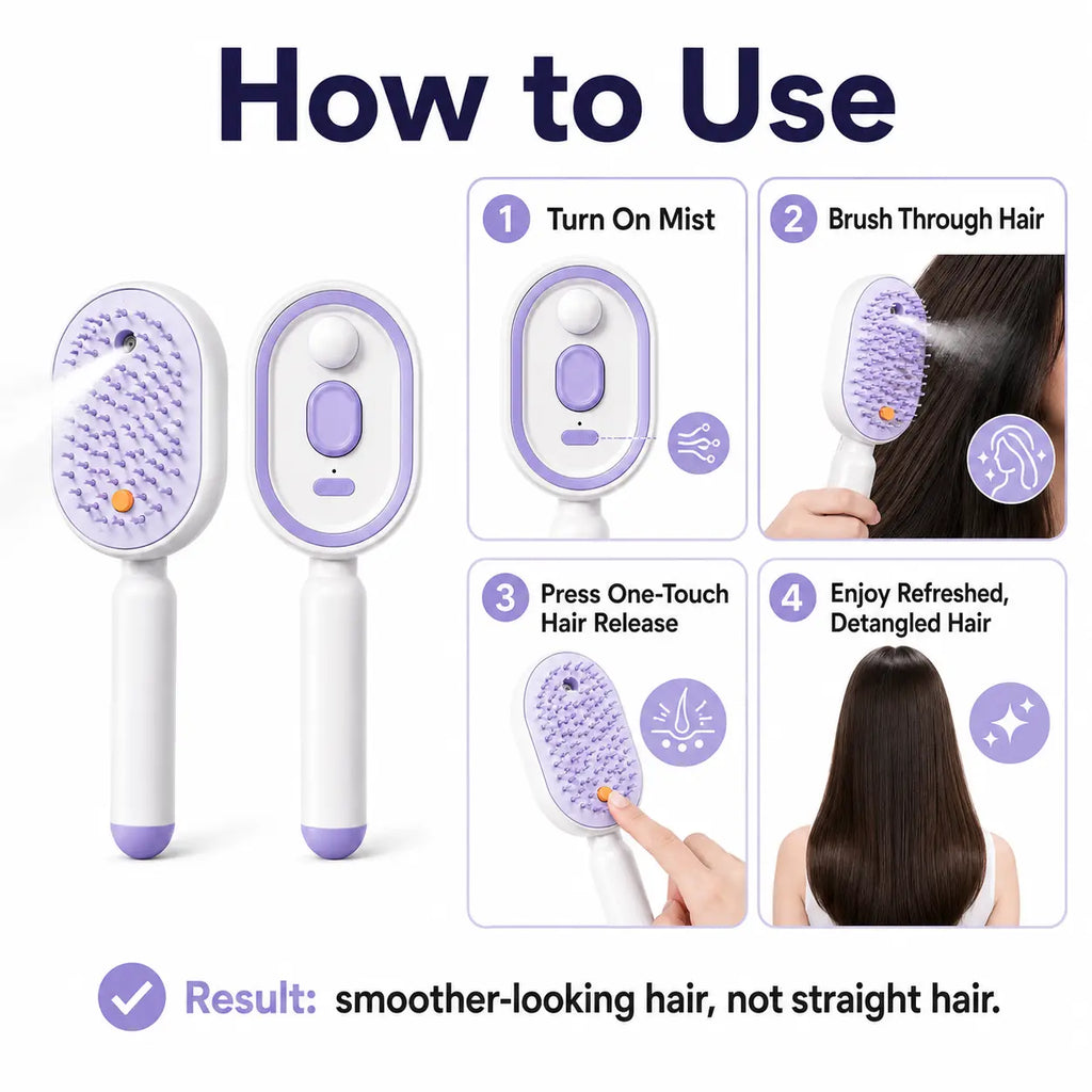 Electric Spray Air Cushion Massage Comb – Self-Cleaning Anti-Static Hair Brush