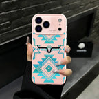 Aesthetic Western Aztec Turquoise Bull Head Phone Case for iPhone 17 Pro Max – Southwestern Tribal Shockproof Protective Cover