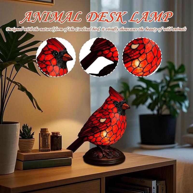Christmas Decoration Bird Statue Lamp, Hand-Painted Resin Cardinal Light, Bedside Living Room Bedroom Home Decor