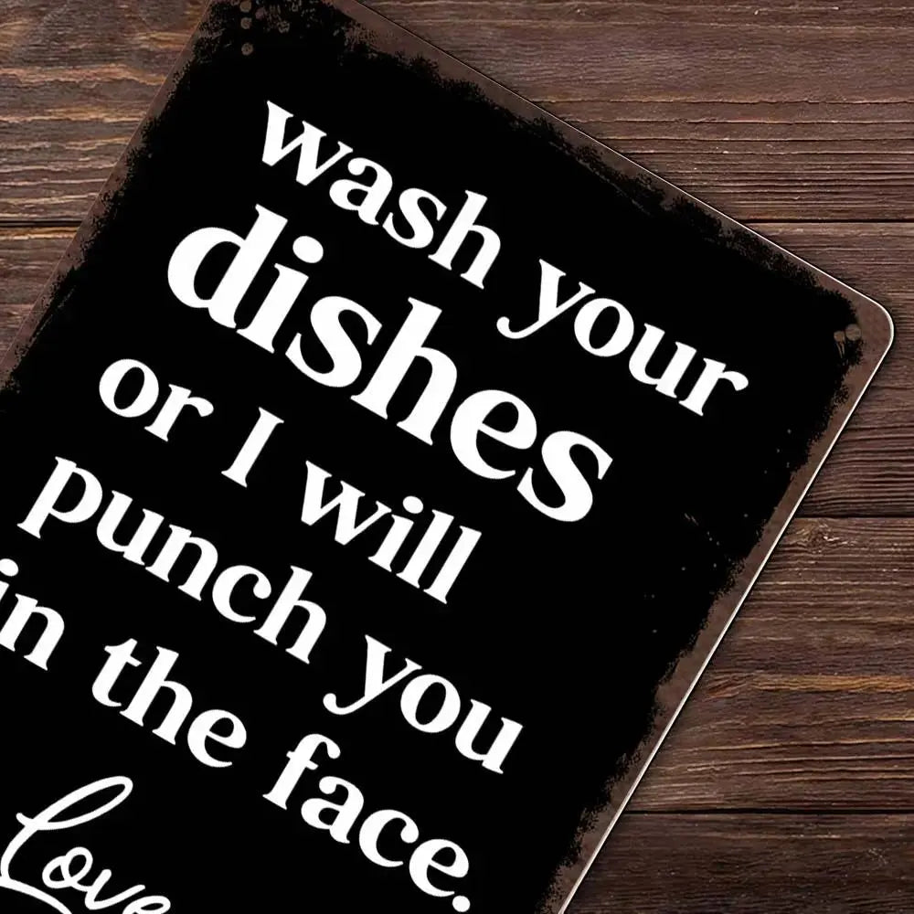 "Wash Your Dishes" Funny Metal Tin Sign - 8x12 Waterproof Matte Kitchen Decor