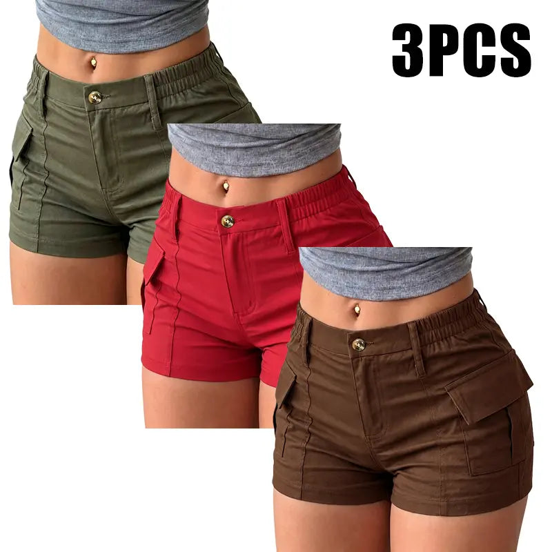 3-Pack Women’s Summer Cargo Shorts – Multi-Pocket Button Waist Versatile Trousers