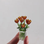 Handcrafted Mini Glass Artificial Flower Set – 10Faux Flowers with Vase Decorative Bouquet