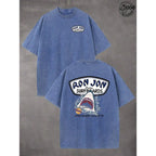 Vintage Shark Surfing T-Shirt - Retro Washed Cotton Beach Streetwear Top