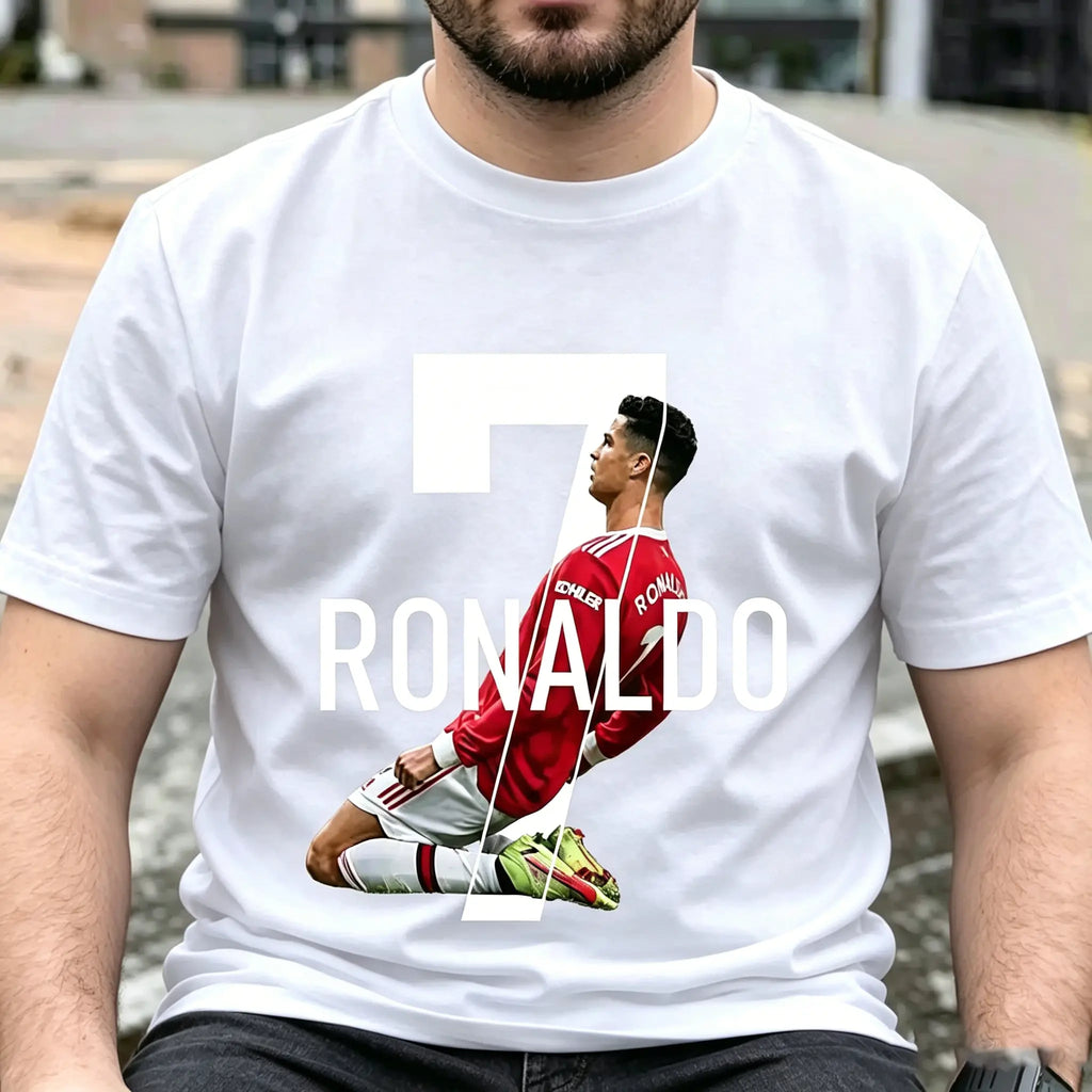 Men's 100% Cotton C Ronaldo Graphic T-Shirt – Short-Sleeve Casual Streetwear Top