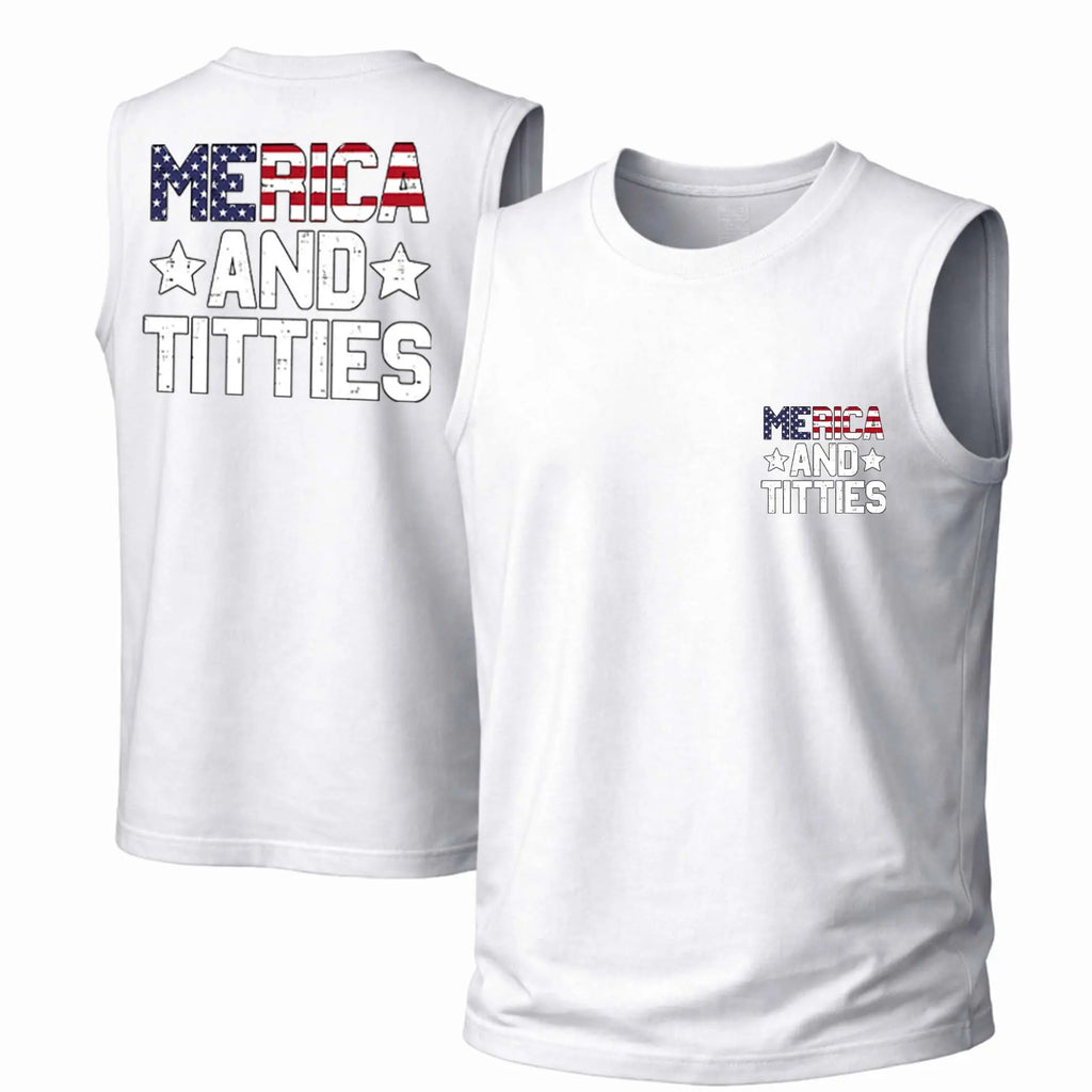 Men's "Merica And Titties" Sleeveless Tank Top – Punk Printed Crew Neck Vest