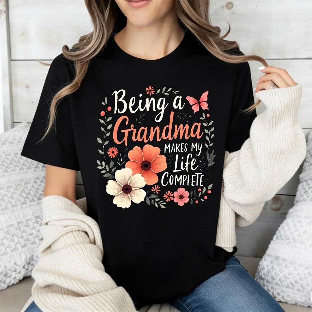 Floral Grandma Quote Design T Shirt Crew Neck Casual Tee For Women Mother Day Gift Grandmother Outfit