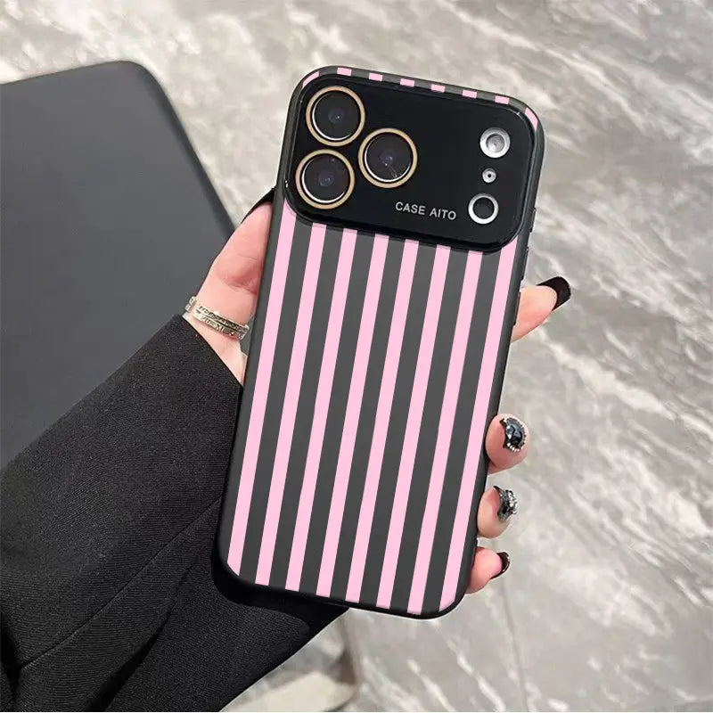 Retro Stripe High-Contrast Phone Case – Skin-Friendly Anti-Drop Lens Cover for iPhone 17 Pro Max