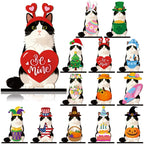 Interchangeable Cat Wooden Desk Decor with Magnetic Seasonal Hats – Cute Holiday Gift for Cat Lovers