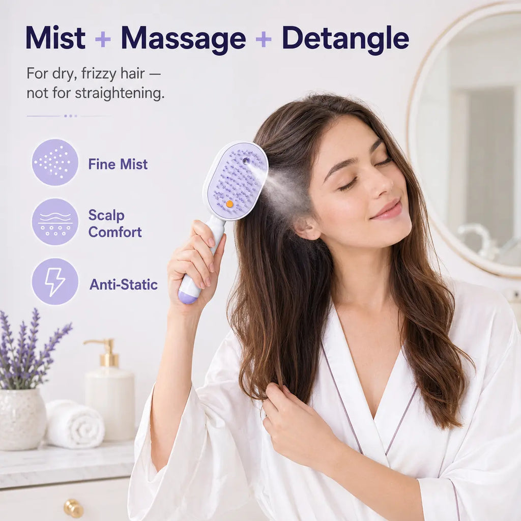 Electric Spray Air Cushion Massage Comb – Self-Cleaning Anti-Static Hair Brush