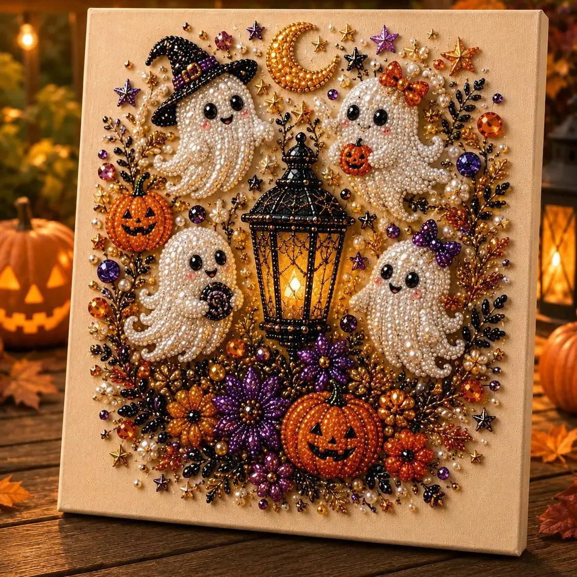 Halloween Ghost Pearl Art DIY Kit – Spooky Cute 3D Craft Gift for Fall Home Decor