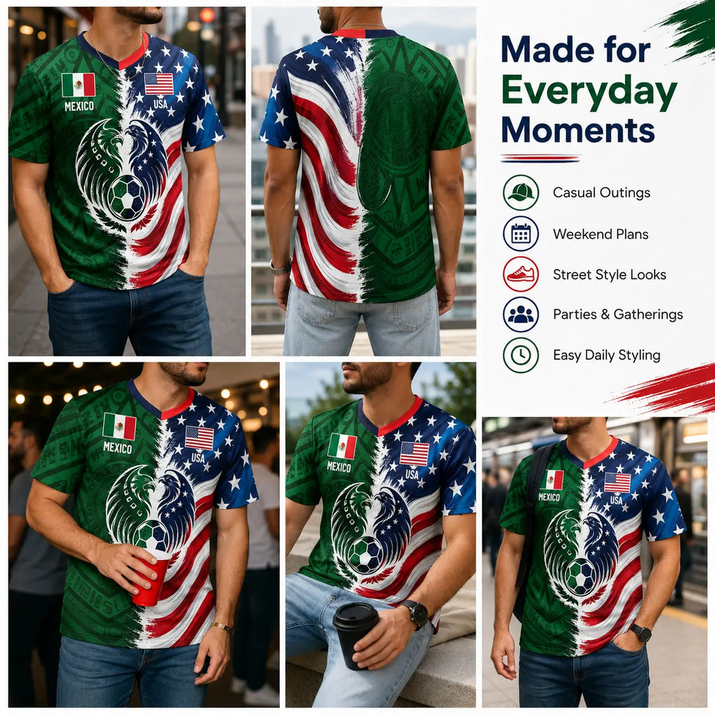 Mexico Green Tribal & US Stars Stripes Jersey – Dual Eagle Heritage Sports Shirt