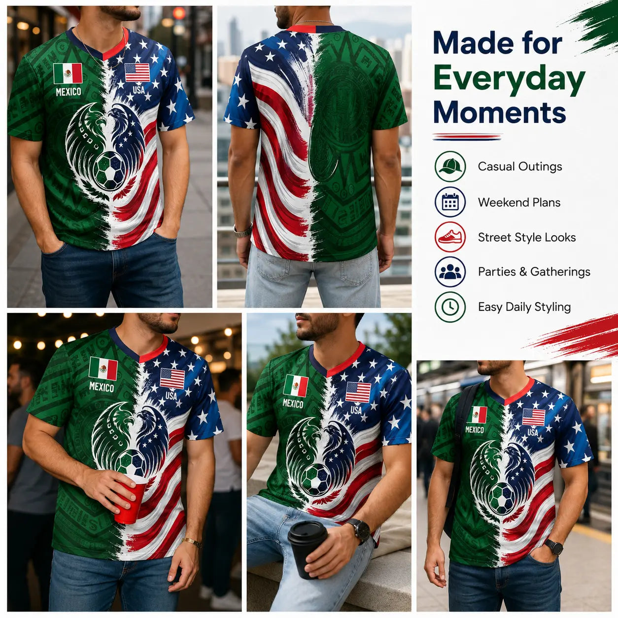 Mexico Green Tribal & US Stars Stripes Jersey – Dual Eagle Heritage Sports Shirt
