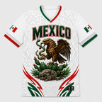 2026 Mexico Inspired V-Neck Soccer Jersey – Aztec Eagle, Serpent & Calendar Graphic Tee