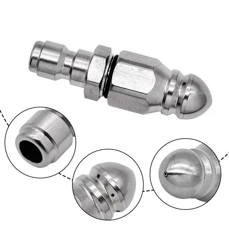 Stainless Steel Sewer Jetter Nozzle – 65000 PSI High-Pressure Drain Cleaner (1/4" Quick Connect)