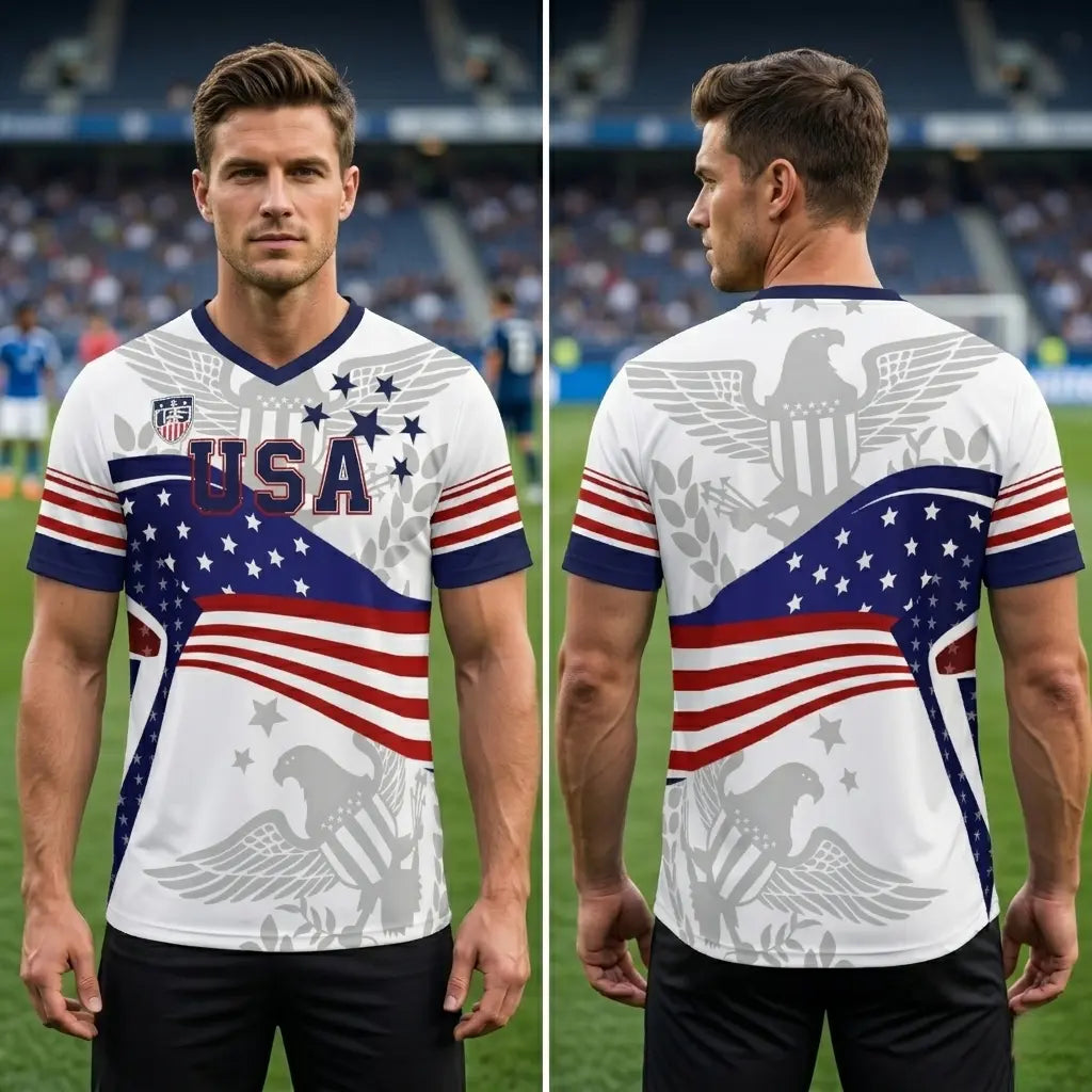 2026 USA Bald Eagle Graphic V-Neck Soccer Jersey – Patriotic Sports Fan Shirt