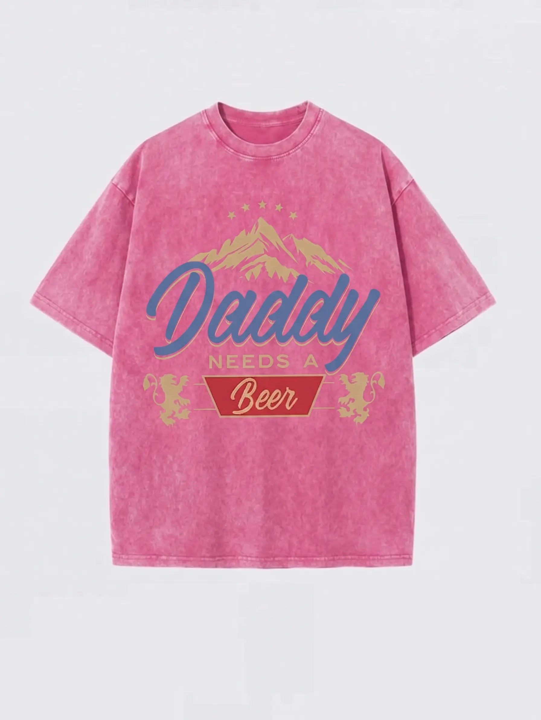 "Daddy Needs A Beer" Vintage Acid Wash Heavyweight Boxy T-Shirt