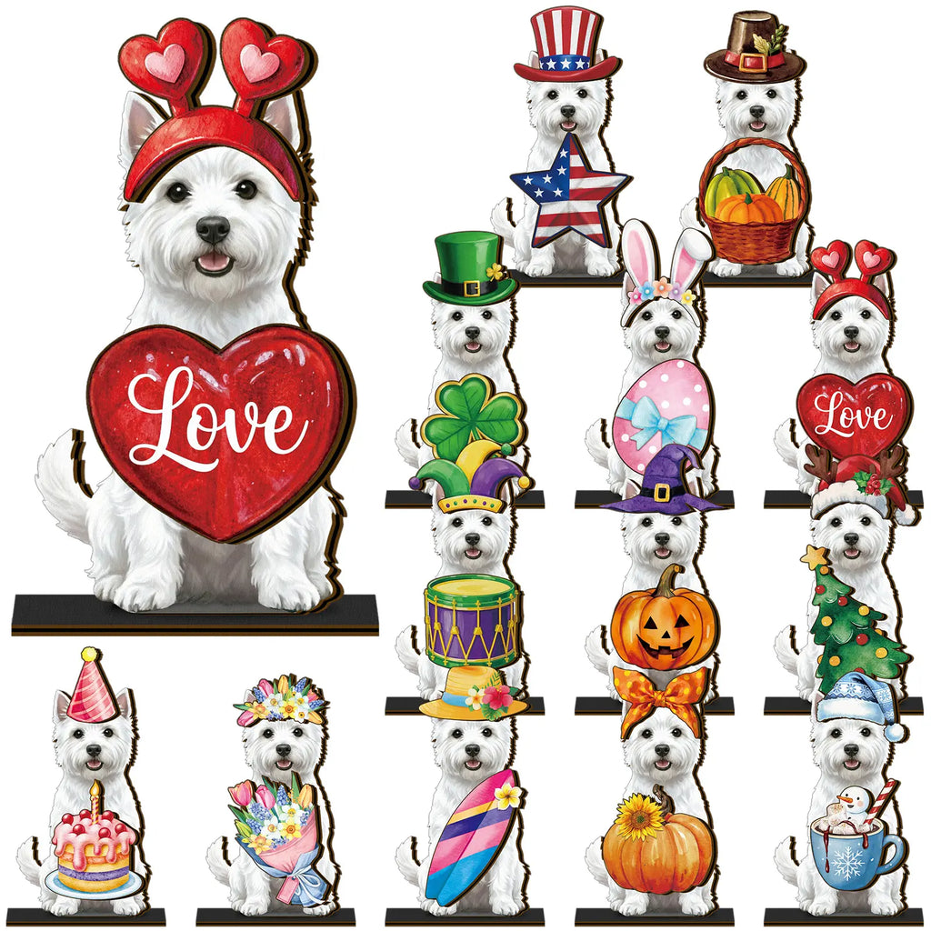 Interchangeable Cat Wooden Desk Decor with Magnetic Seasonal Hats – Cute Holiday Gift for Cat Lovers
