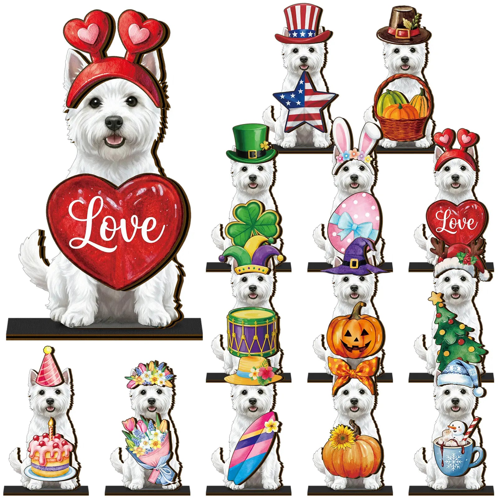 Interchangeable Cat Wooden Desk Decor with Magnetic Seasonal Hats – Cute Holiday Gift for Cat Lovers