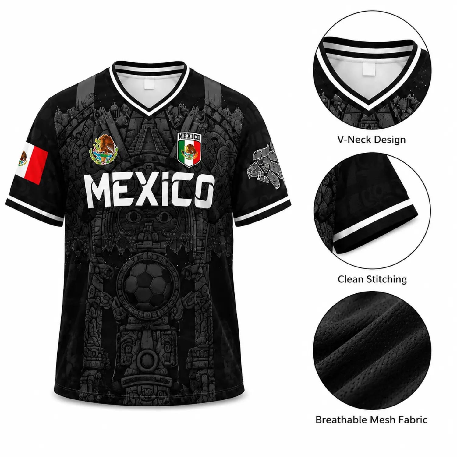2026 Mexico Retro Soccer Jersey – White & Red Guadalupe, Sugar Skull & Aztec Calendar Football Shirt