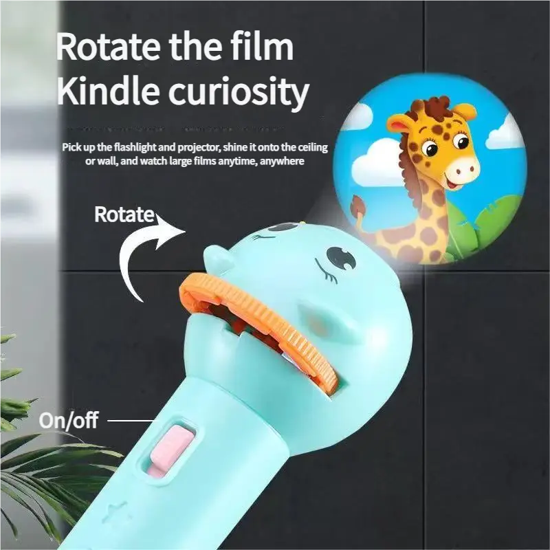 Kids Bedtime Story Projection Flashlight - 48 Pattern STEM Learning Toy with 6 Slides