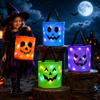 3/4 Pcs Halloween LED Candy Bucket – Reusable Non-Woven Trick or Treat Tote Bags