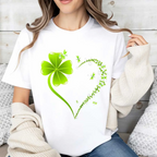Crew Neck T-Shirt Four Leaf Clover Heart Design St Patrick's Day Celebration