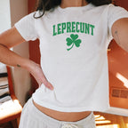 "Leprecunt" Y2K Baby Tee | Funny St. Patrick's Day Irish Graphic Shirt