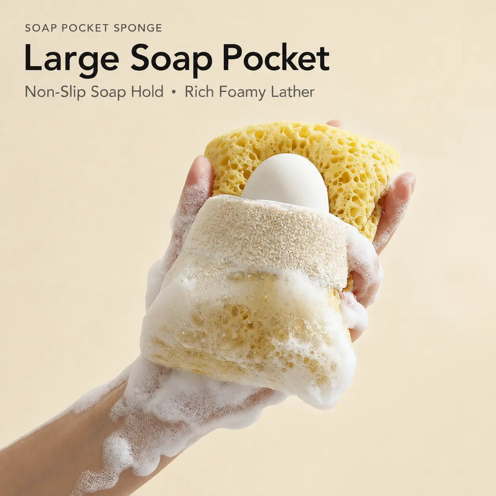 2-Pack Soft Bath Sponge with Soap Pocket – Quick-Foaming Body Scrub Sponge