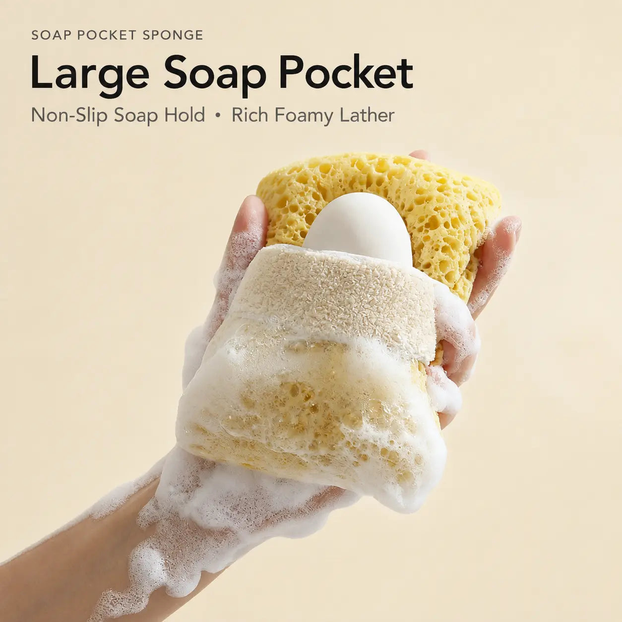 2-Pack Soft Bath Sponge with Soap Pocket – Quick-Foaming Body Scrub Sponge