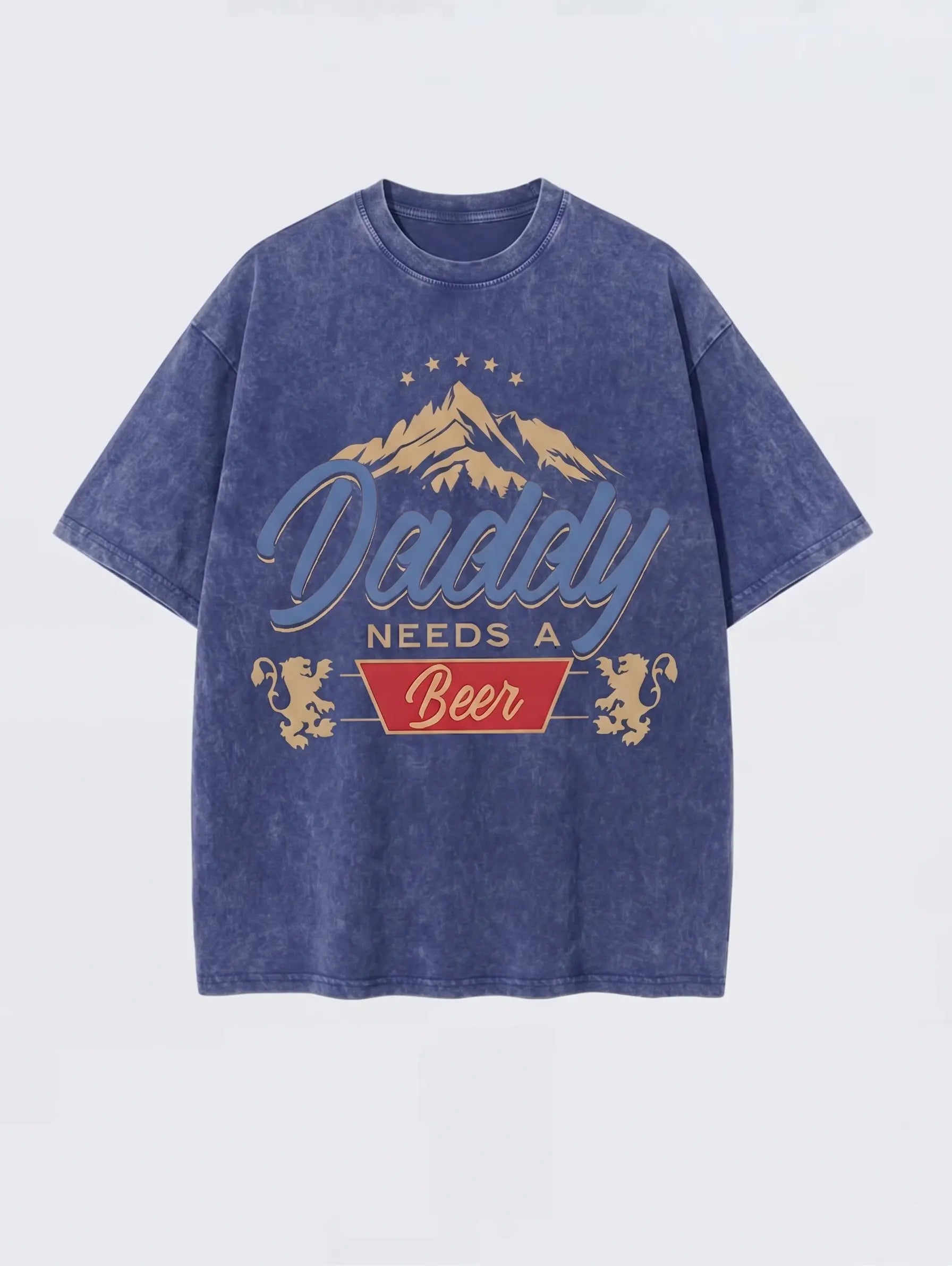 "Daddy Needs A Beer" Vintage Acid Wash Heavyweight Boxy T-Shirt