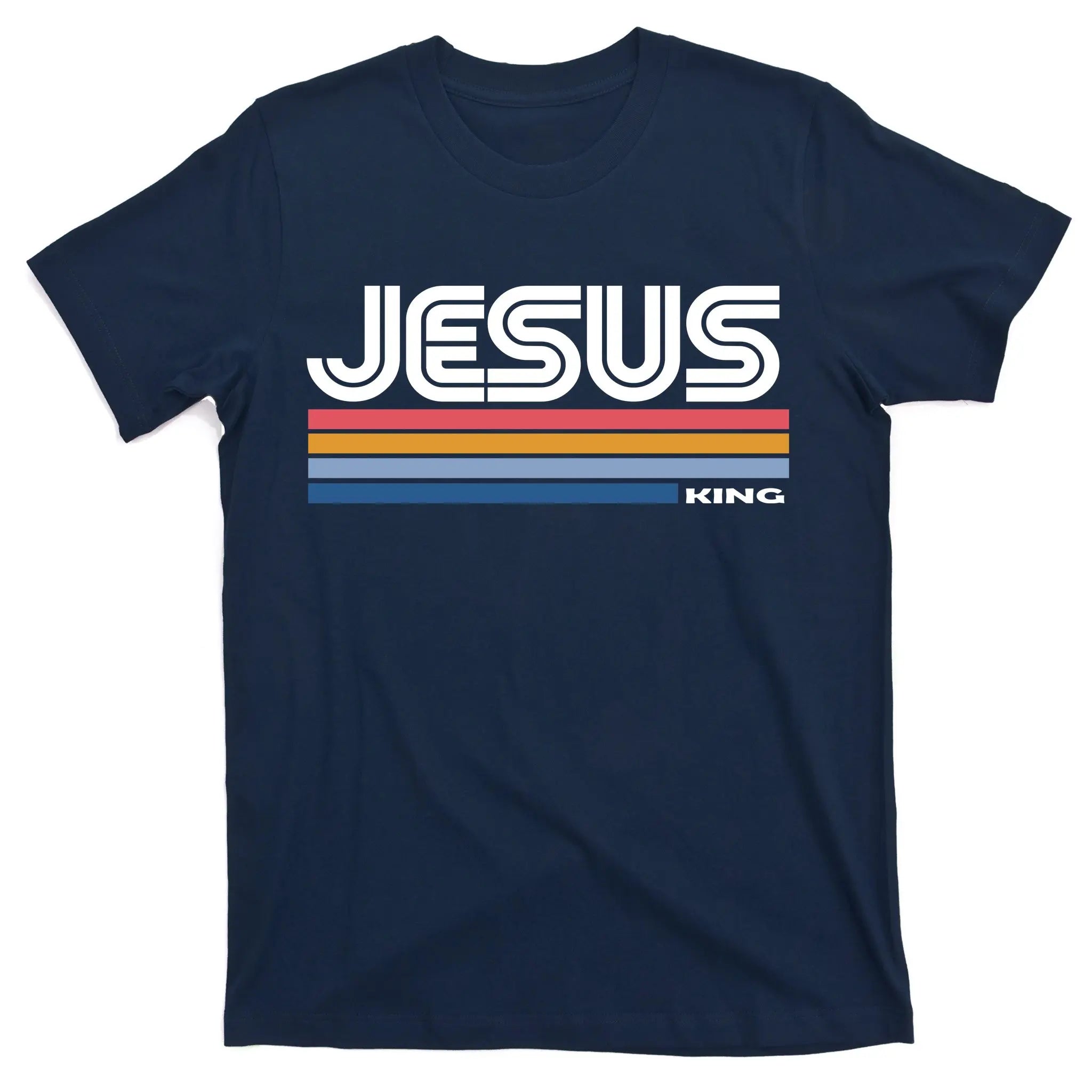 "Jesus King" Retro 70s Stripe Tee | Vintage Sunset Graphic Faith Shirt
