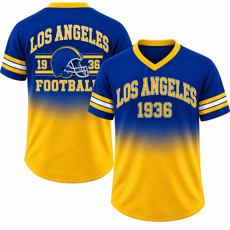 Game Day Gradient V-Neck Jersey – City Helmet Print Short-Sleeve Mesh Fan Shirt