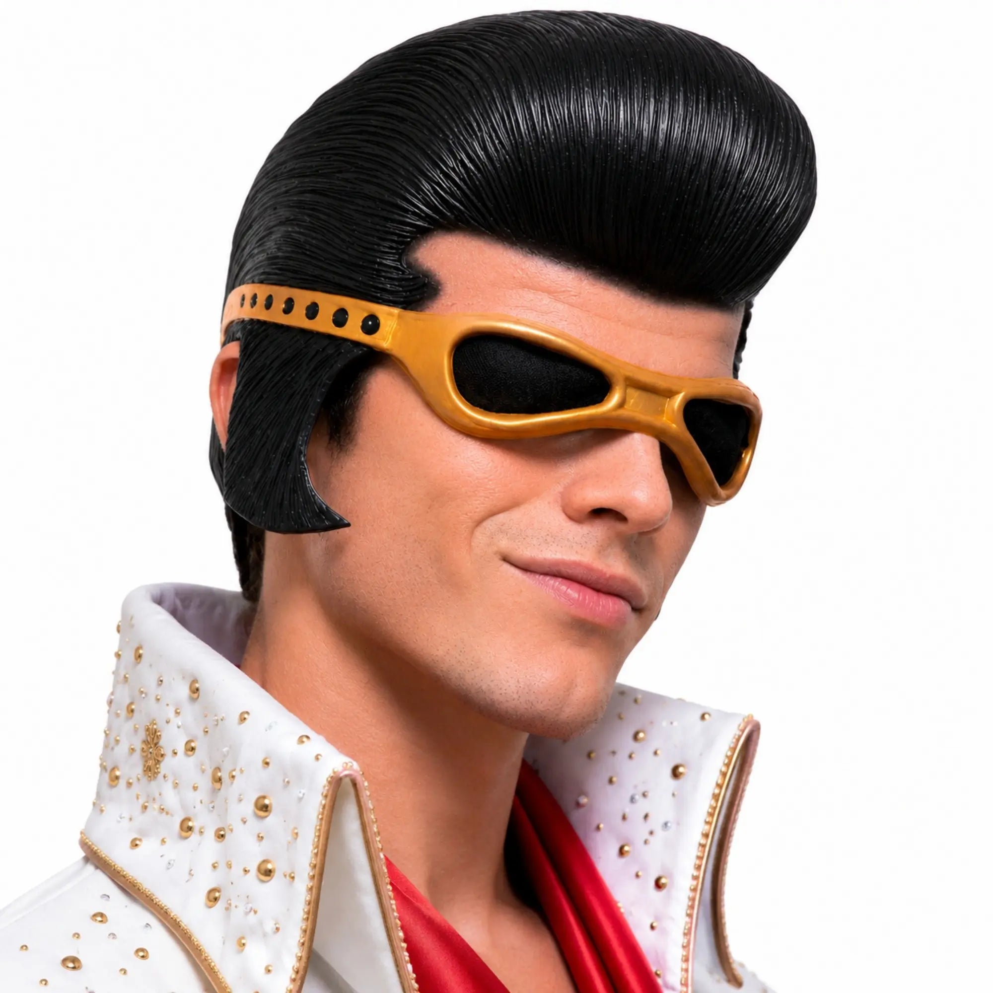 Retro rockstar mask worn with white stage costume