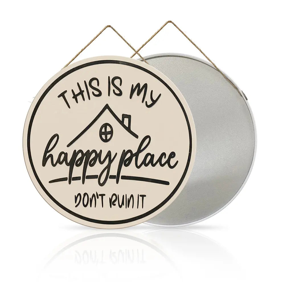 "Welcome to My Happy Place" Metal Wall Art - Multicolor Farmhouse Tin Sign Decor