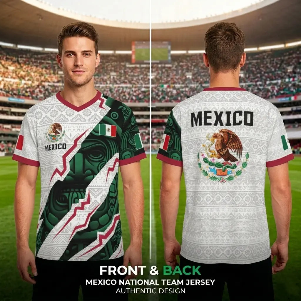 2026 Mexico Aztec Calendar Style Soccer Jersey - Men's V-Neck Football Shirt for Fans & Players