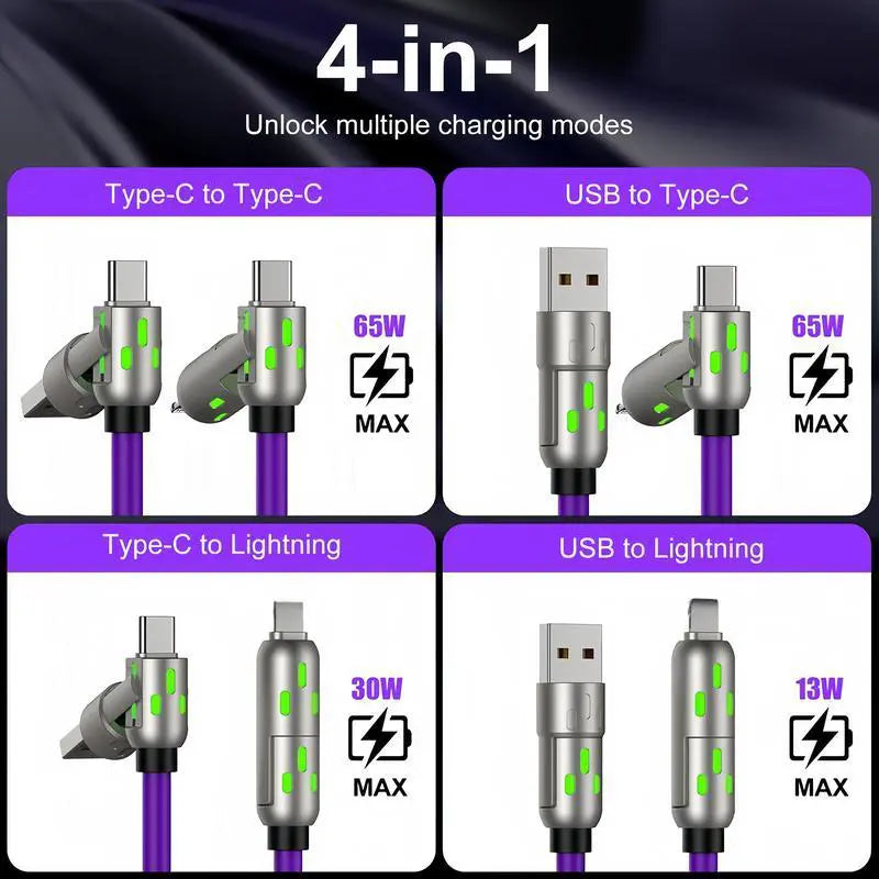 EXAVON 4-in-1 USB-C Cable (6.6FT) – PD Fast Charge & Data Sync Multi-Port Adapter