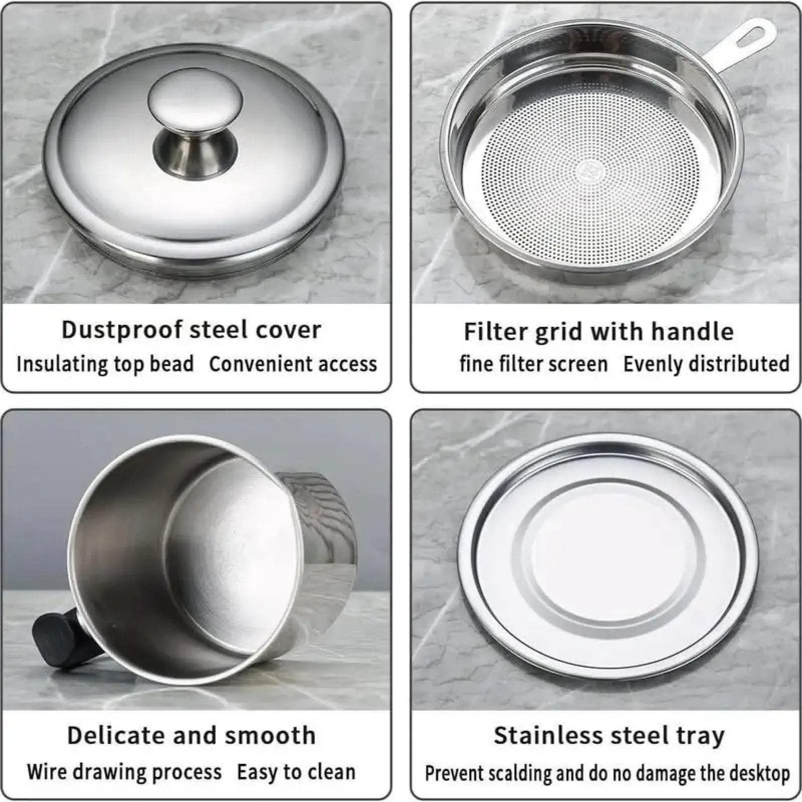 1-Count Stainless Steel Kitchen Oil Dispenser Container – Strainer & Tray Oil Can
