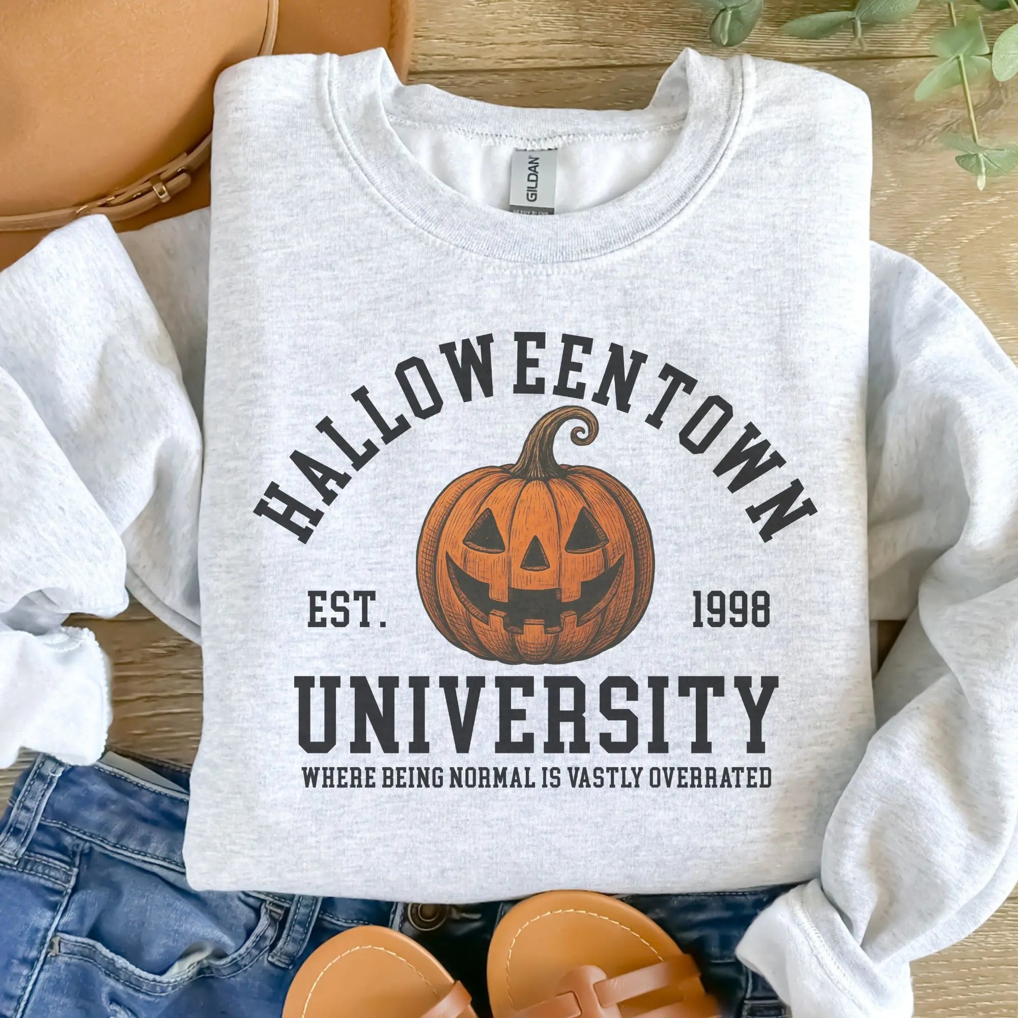 Halloween Town University Pumpkin Sweatshirt – Ash Grey Heavy Cotton Pullover