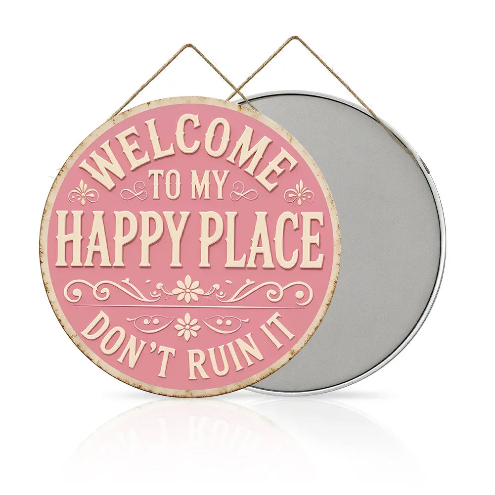"Welcome to My Happy Place" Metal Wall Art - Multicolor Farmhouse Tin Sign Decor