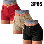 3-Pack Women’s Summer Cargo Shorts – Multi-Pocket Button Waist Versatile Trousers
