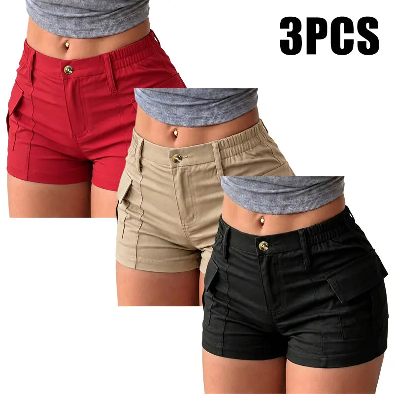 3-Pack Women’s Summer Cargo Shorts – Multi-Pocket Button Waist Versatile Trousers