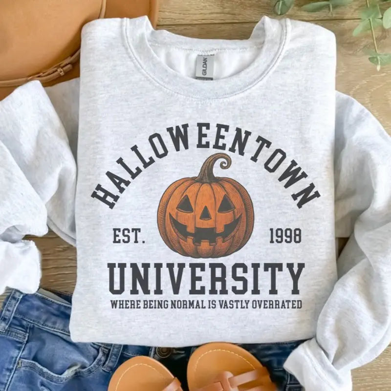 Halloween Town University Pumpkin Sweatshirt – Ash Grey Heavy Cotton Pullover