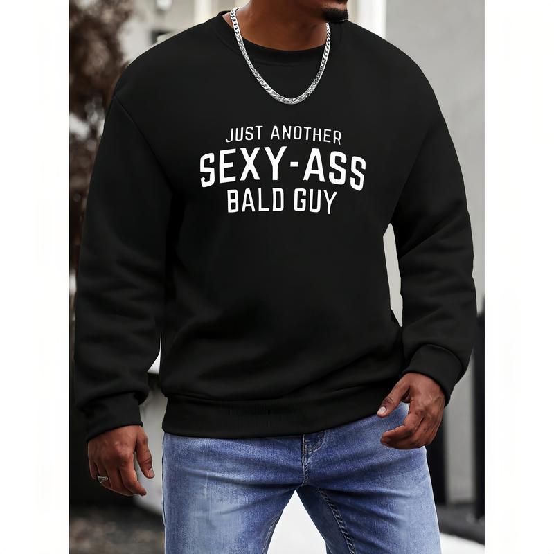 Bald Guy Print Men's Crew Neck Fashionable Short Sleeve Sports T-shirt, Comfortable And Versatile, For Summer And Spring, Athletic Style, Comfort Fit T-Shirt, As Gifts